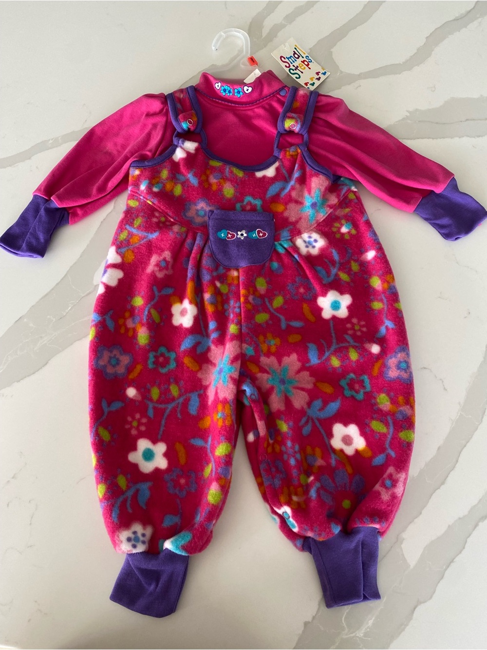 NWT VTG 90’s Small Steps Floral Fleece Jumpsuit & Long Sleeve Top 2pc Set 12M